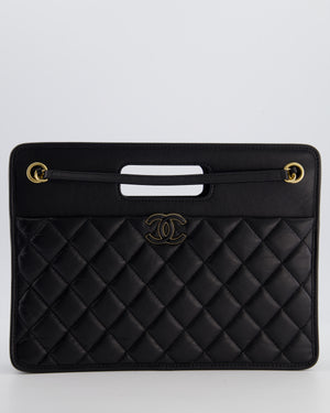 Chanel Black Aged Calfskin Quilted Small Graphic Catch Shopping Bag with Gold Hardware