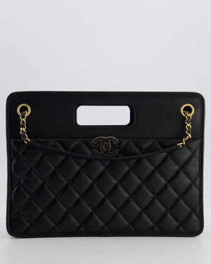 Chanel Black Aged Calfskin Quilted Small Graphic Catch Shopping Bag with Gold Hardware