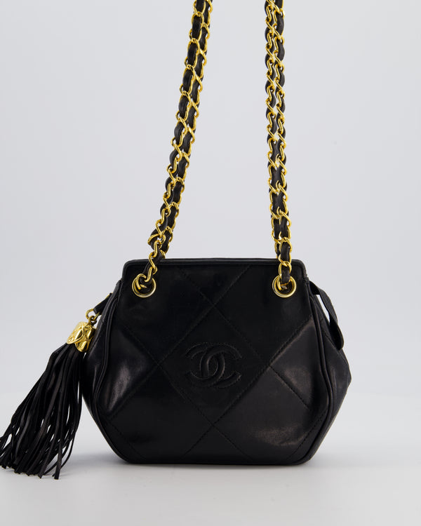 *FIRE PRICE* Chanel Vintage Black Small Camera Bag in Lambskin Leather with Tassel Detail and Gold Hardware