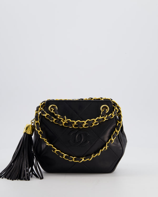 *FIRE PRICE* Chanel Vintage Black Small Camera Bag in Lambskin Leather with Tassel Detail and Gold Hardware