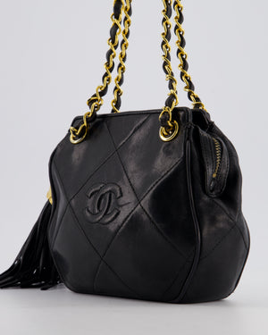 *FIRE PRICE* Chanel Vintage Black Small Camera Bag in Lambskin Leather with Tassel Detail and Gold Hardware
