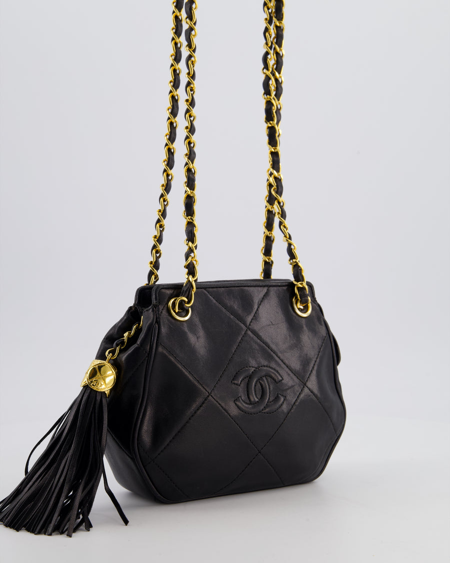 *FIRE PRICE* Chanel Vintage Black Small Camera Bag in Lambskin Leather with Tassel Detail and Gold Hardware