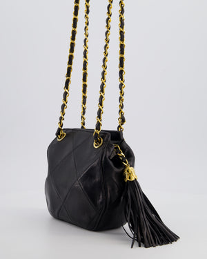 *FIRE PRICE* Chanel Vintage Black Small Camera Bag in Lambskin Leather with Tassel Detail and Gold Hardware