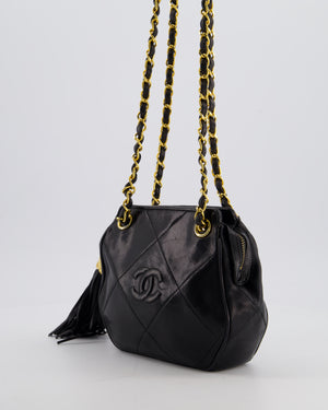 *FIRE PRICE* Chanel Vintage Black Small Camera Bag in Lambskin Leather with Tassel Detail and Gold Hardware