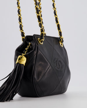 *FIRE PRICE* Chanel Vintage Black Small Camera Bag in Lambskin Leather with Tassel Detail and Gold Hardware