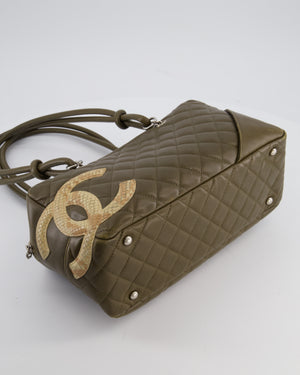 Chanel Small Khaki Ligne Cambon Leather Tote Bag with Python CC details