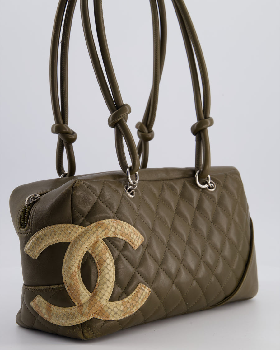 Chanel Small Khaki Ligne Cambon Leather Tote Bag with Python CC details