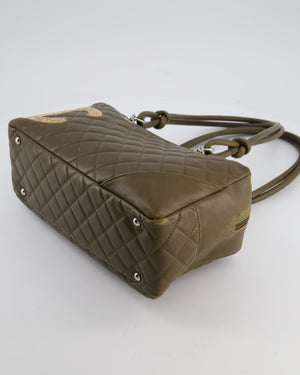 Chanel Small Khaki Ligne Cambon Leather Tote Bag with Python CC details