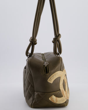 Chanel Small Khaki Ligne Cambon Leather Tote Bag with Python CC details