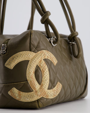 Chanel Small Khaki Ligne Cambon Leather Tote Bag with Python CC details