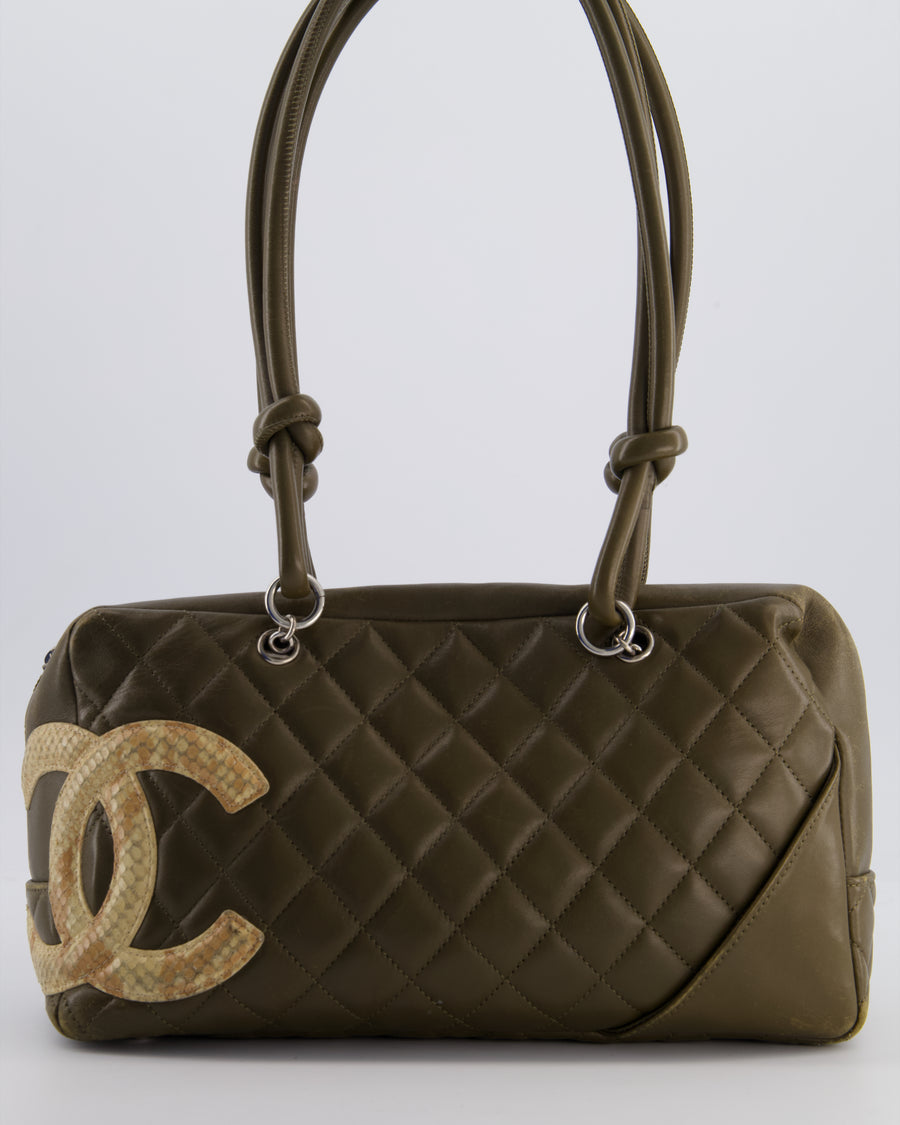 Chanel Small Khaki Ligne Cambon Leather Tote Bag with Python CC details