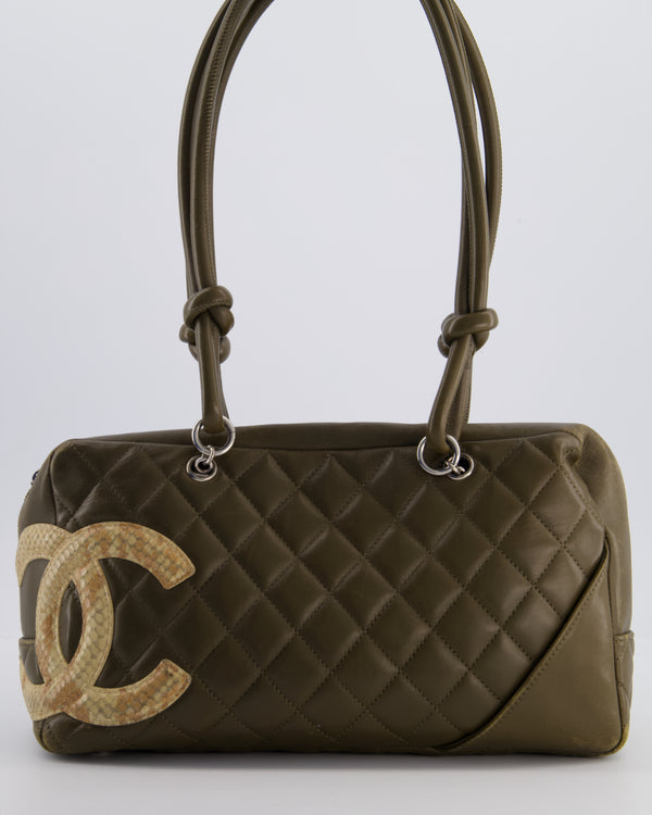 Chanel Small Khaki Ligne Cambon Leather Tote Bag with Python CC details