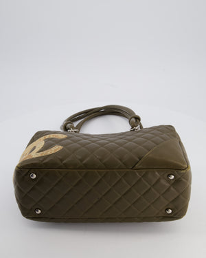 Chanel Small Khaki Ligne Cambon Leather Tote Bag with Python CC details