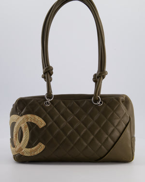Chanel Small Khaki Ligne Cambon Leather Tote Bag with Python CC details