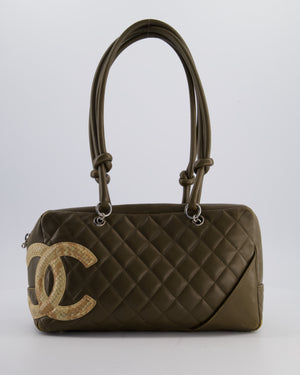 Chanel Small Khaki Ligne Cambon Leather Tote Bag with Python CC details