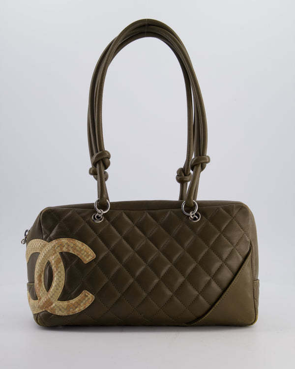 Chanel Small Khaki Ligne Cambon Leather Tote Bag with Python CC details