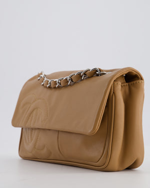 Chanel Nude Medium Diagonal Lambskin Flap Bag with Silver Hardware and CC Logo Detail
