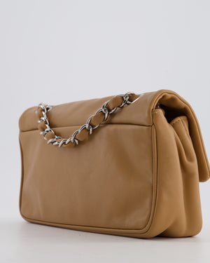 Chanel Nude Medium Diagonal Lambskin Flap Bag with Silver Hardware and CC Logo Detail