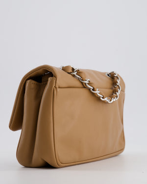 Chanel Nude Medium Diagonal Lambskin Flap Bag with Silver Hardware and CC Logo Detail