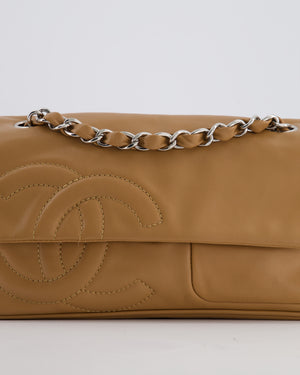 Chanel Nude Medium Diagonal Lambskin Flap Bag with Silver Hardware and CC Logo Detail