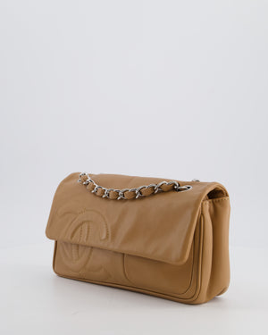 Chanel Nude Medium Diagonal Lambskin Flap Bag with Silver Hardware and CC Logo Detail