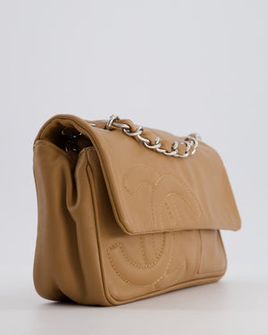 Chanel Nude Medium Diagonal Lambskin Flap Bag with Silver Hardware and CC Logo Detail