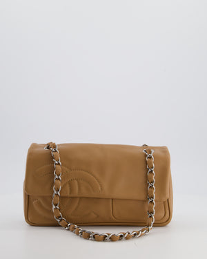 Chanel Nude Medium Diagonal Lambskin Flap Bag with Silver Hardware and CC Logo Detail