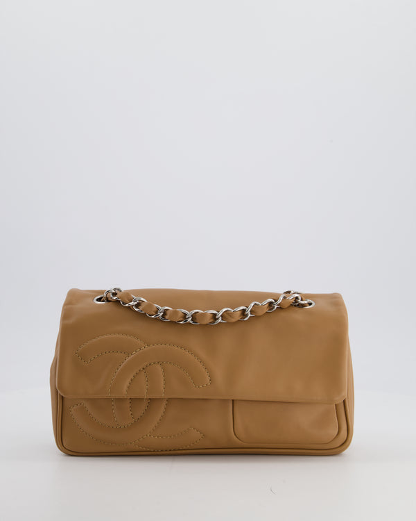Chanel Nude Medium Diagonal Lambskin Flap Bag with Silver Hardware and CC Logo Detail
