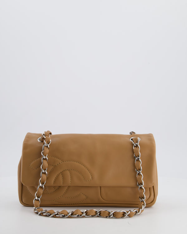 Chanel Nude Medium Diagonal Lambskin Flap Bag with Silver Hardware and CC Logo Detail