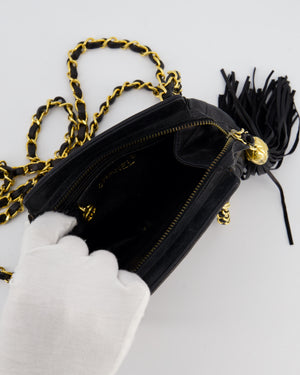 *FIRE PRICE* Chanel Vintage Black Small Camera Bag in Lambskin Leather with Tassel Detail and Gold Hardware
