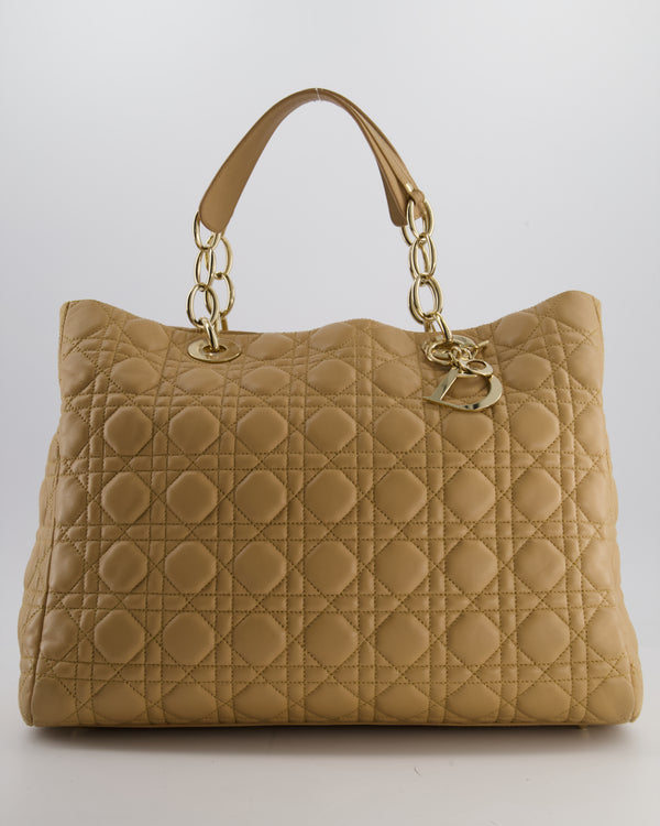 Christian Dior Cannage Tote in Beige Quilted Lambskin with Champagne Gold Hardware