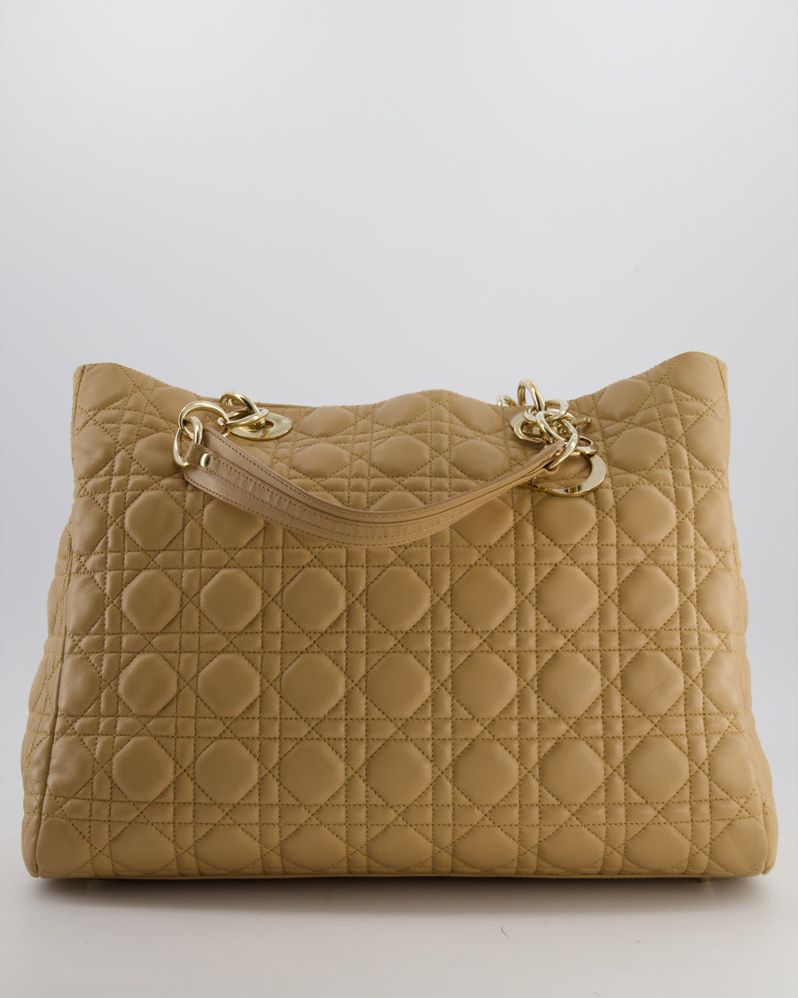 Christian Dior Cannage Tote in Beige Quilted Lambskin with Champagne Gold Hardware