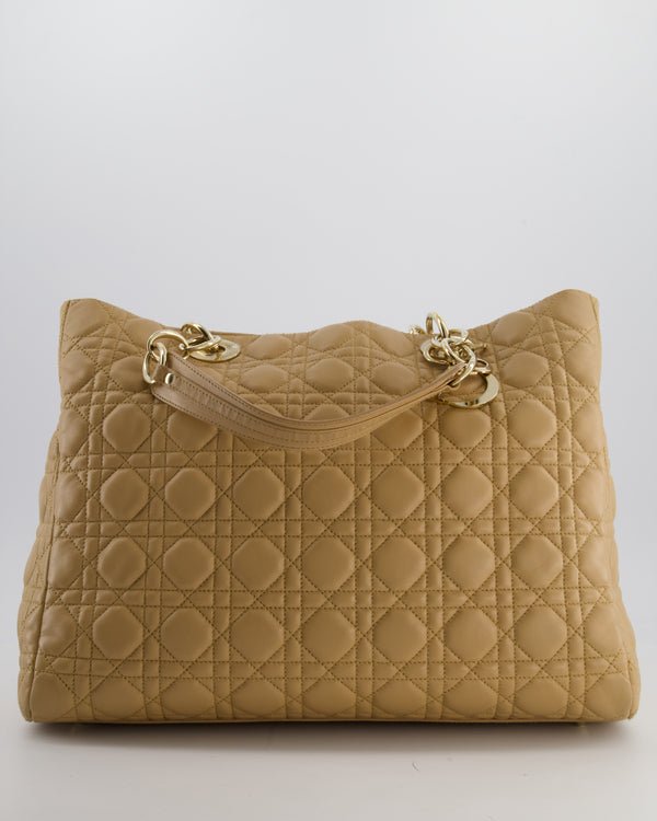 Christian Dior Cannage Tote in Beige Quilted Lambskin with Champagne Gold Hardware