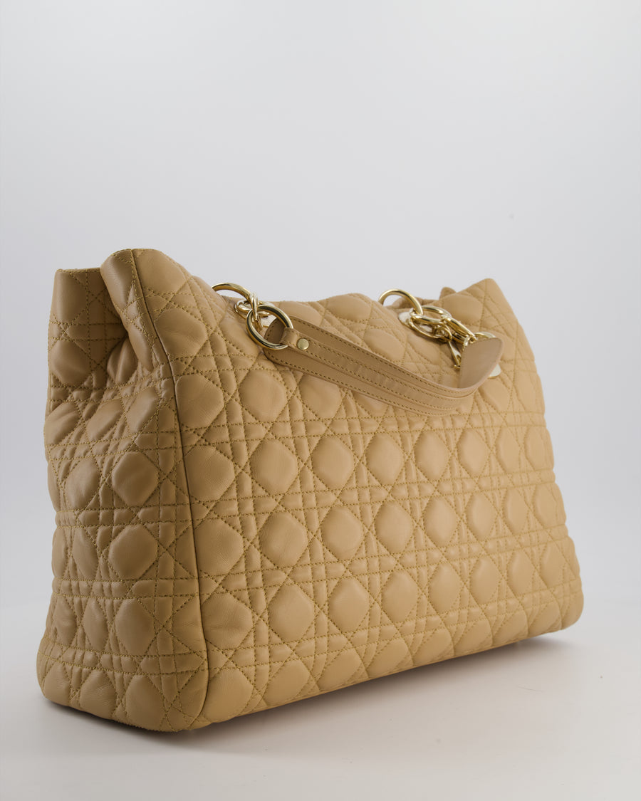 Christian Dior Cannage Tote in Beige Quilted Lambskin with Champagne Gold Hardware