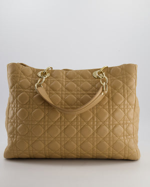 Christian Dior Cannage Tote in Beige Quilted Lambskin with Champagne Gold Hardware