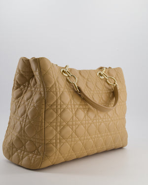 Christian Dior Cannage Tote in Beige Quilted Lambskin with Champagne Gold Hardware