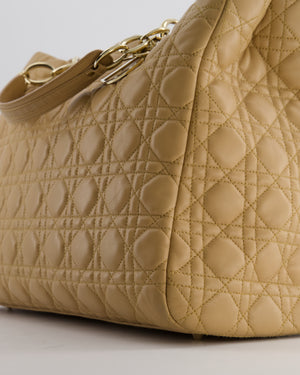 Christian Dior Cannage Tote in Beige Quilted Lambskin with Champagne Gold Hardware