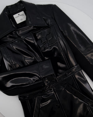 Courrèges Black Patent Logo Coat with Lapel Detail Size FR 38 (UK 10)