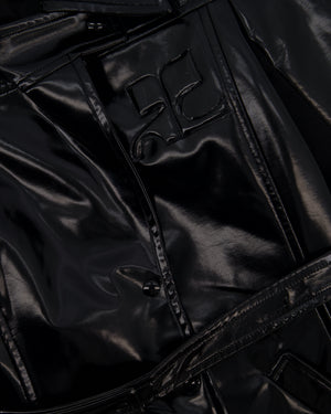 Courrèges Black Patent Logo Coat with Lapel Detail Size FR 38 (UK 10)