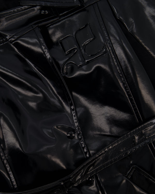 Courrèges Black Patent Logo Coat with Lapel Detail Size FR 38 (UK 10)