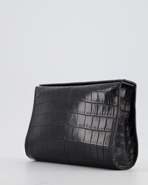 Hermès Karo Pouch GM in Noir Crocodile Niloticus Leather with Palladium Hardware