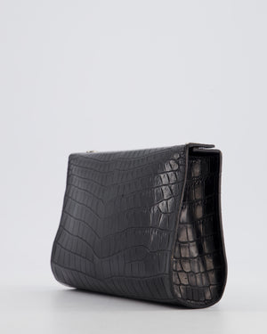 Hermès Karo Pouch GM in Noir Crocodile Niloticus Leather with Palladium Hardware