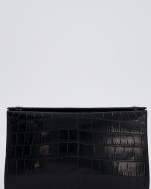 Hermès Karo Pouch GM in Noir Crocodile Niloticus Leather with Palladium Hardware