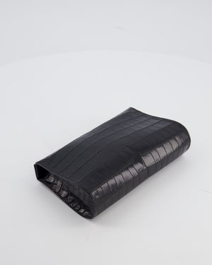Hermès Karo Pouch GM in Noir Crocodile Niloticus Leather with Palladium Hardware