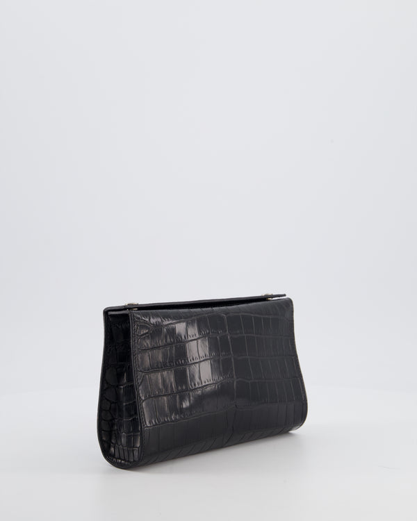 Hermès Karo Pouch GM in Noir Crocodile Niloticus Leather with Palladium Hardware