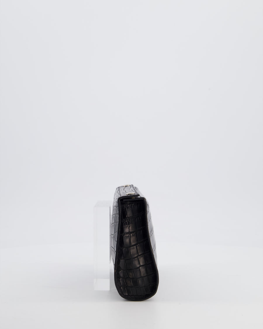 Hermès Karo Pouch GM in Noir Crocodile Niloticus Leather with Palladium Hardware