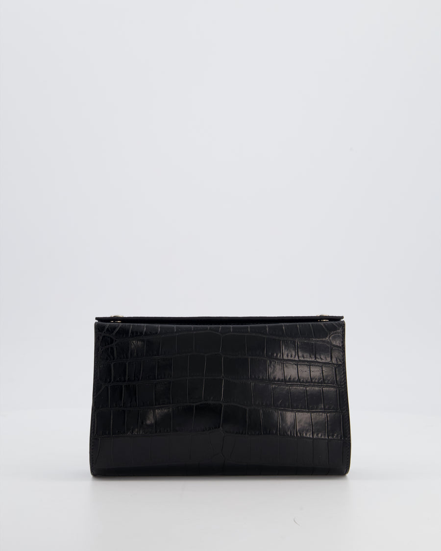 Hermès Karo Pouch GM in Noir Crocodile Niloticus Leather with Palladium Hardware