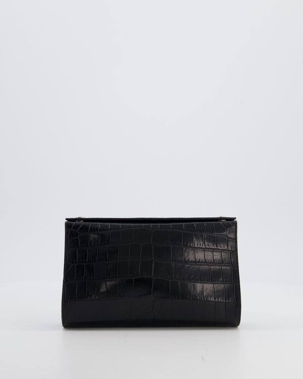 Hermès Karo Pouch GM in Noir Crocodile Niloticus Leather with Palladium Hardware