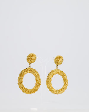 *SUPER RARE* Chanel 93C Lava Collection Gold Hoop Clip On Earrings with CC Logo Detail