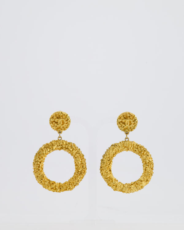 *SUPER RARE* Chanel 93C Lava Collection Gold Hoop Clip On Earrings with CC Logo Detail